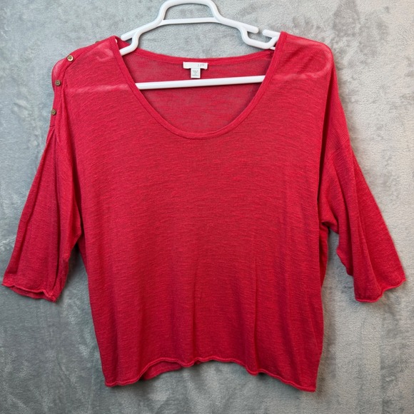 J. Jill Sweaters - J. Jill Knit Top Womens 2X Red Shoulder Button Linen Blend 3/4 Sleeve Sweater
